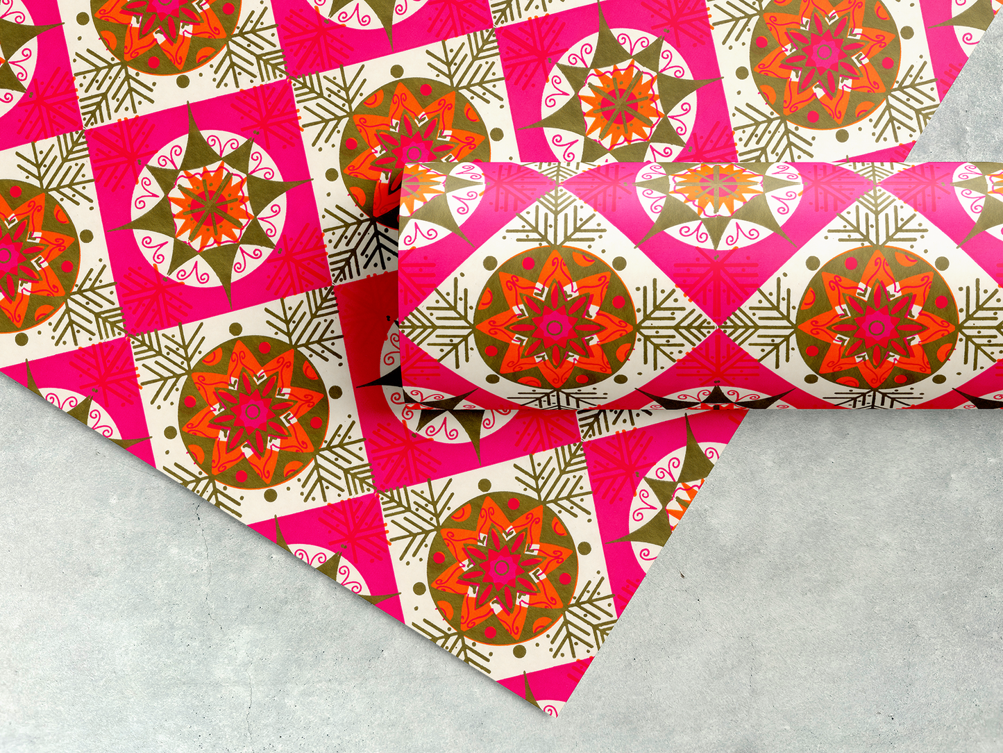 Hot Pink and Orange Stylized Snowflakes