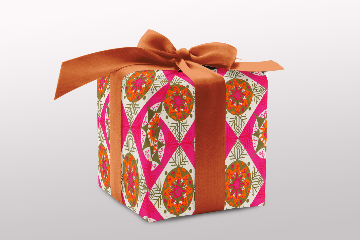 Hot Pink and Orange Stylized Snowflakes