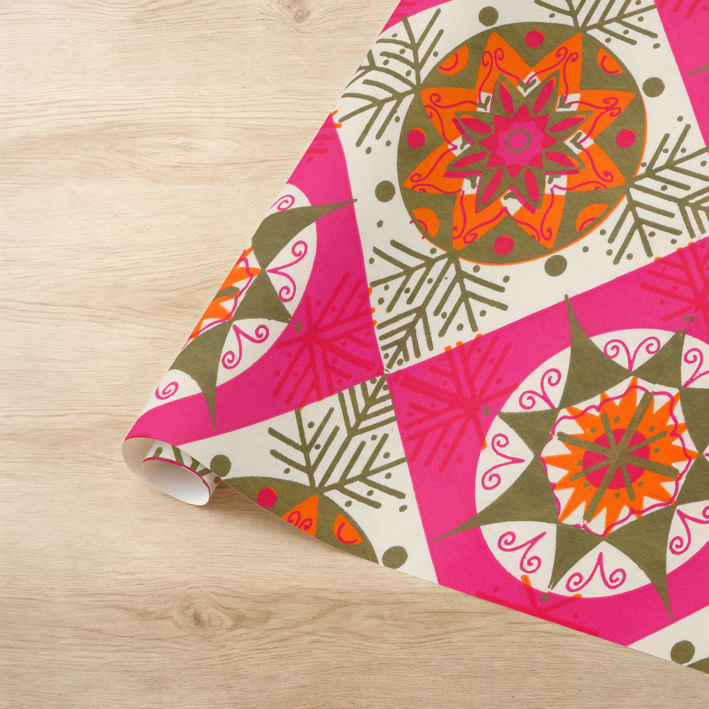 Hot Pink and Orange Stylized Snowflakes
