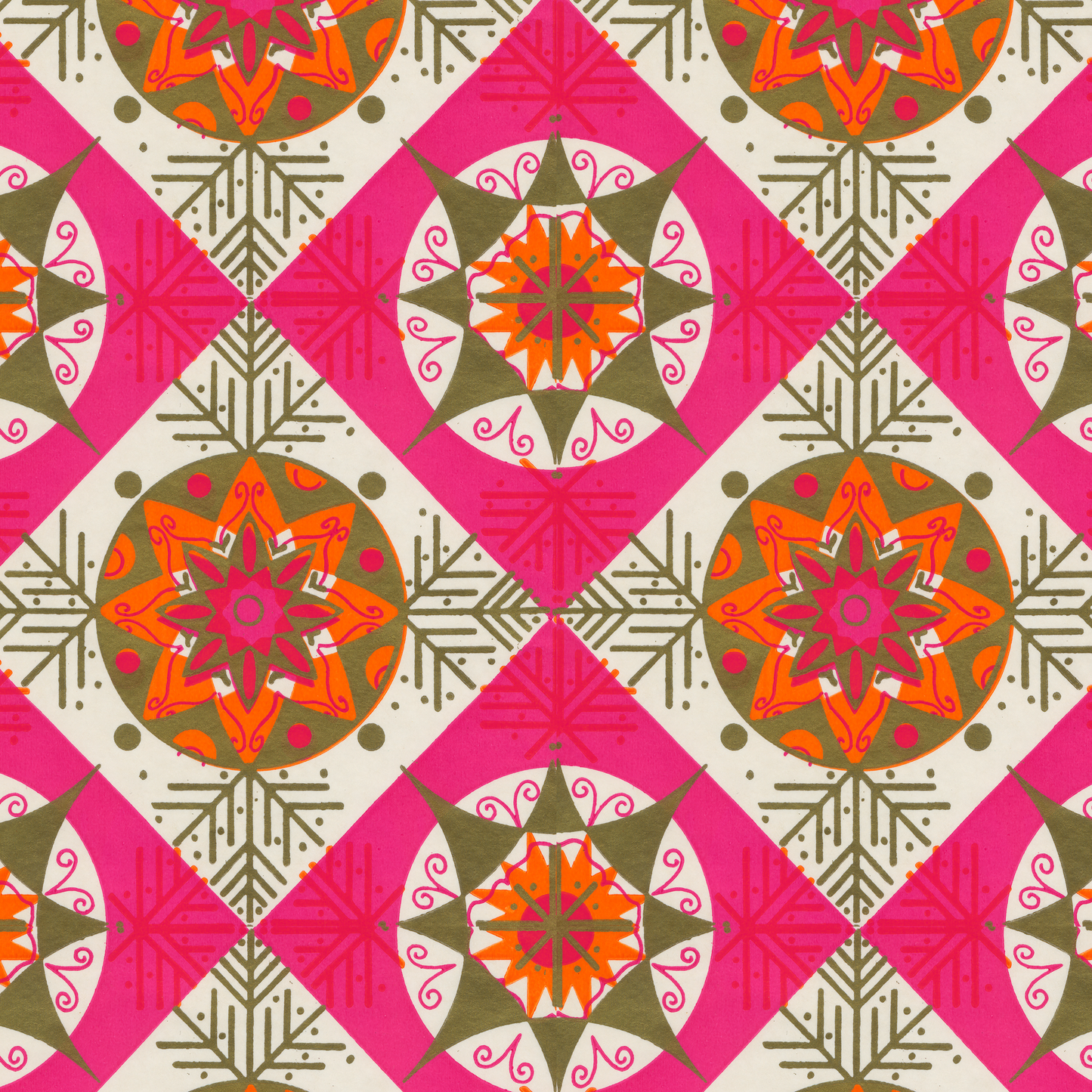 Hot Pink and Orange Stylized Snowflakes