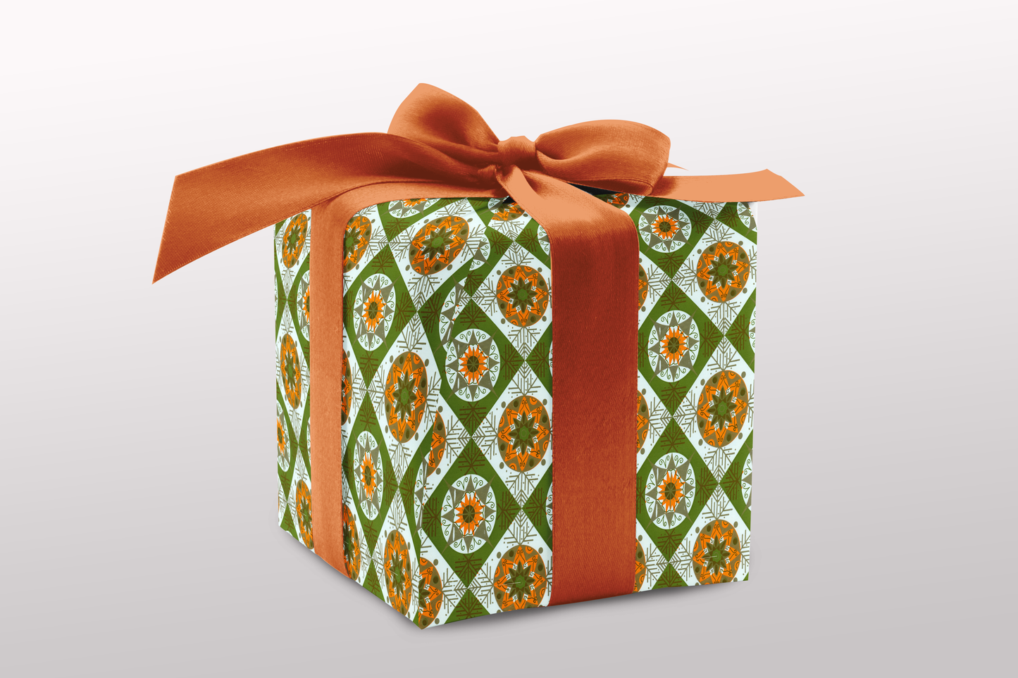 Olive Green and Orange Stylized Snowflakes