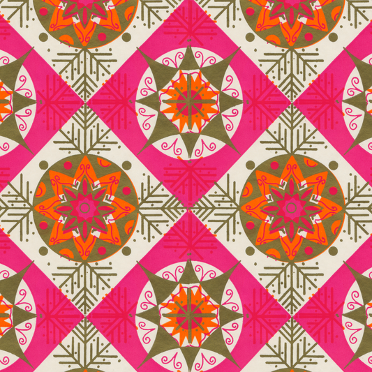 Hot Pink and Orange Stylized Snowflakes