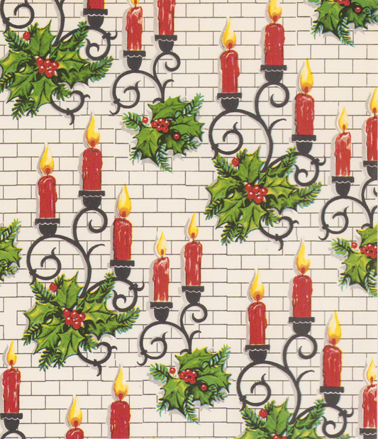 Red Candles and Holly on White Brick
