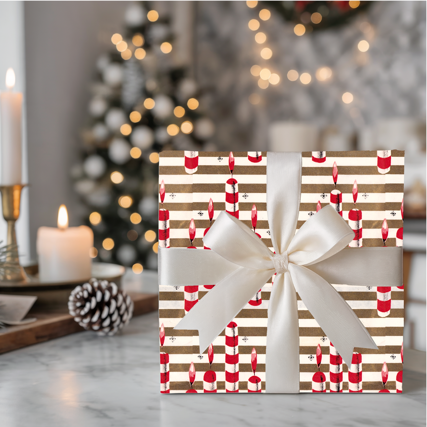Red and White Striped Floating Candles